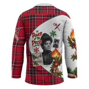 Ida B. Wells Power Of The Press Christmas Hockey Jersey Vintage Plaid Red Torch Holiday