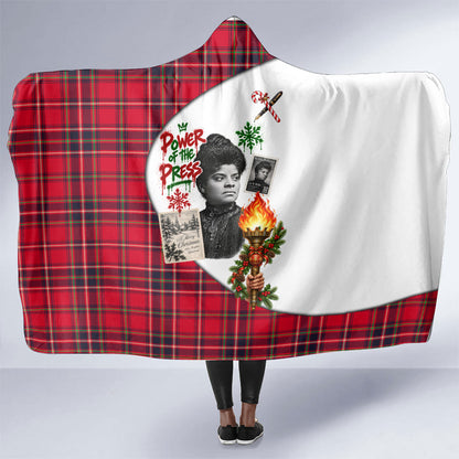Ida B. Wells Power Of The Press Christmas Hooded Blanket Vintage Plaid Red Torch Holiday