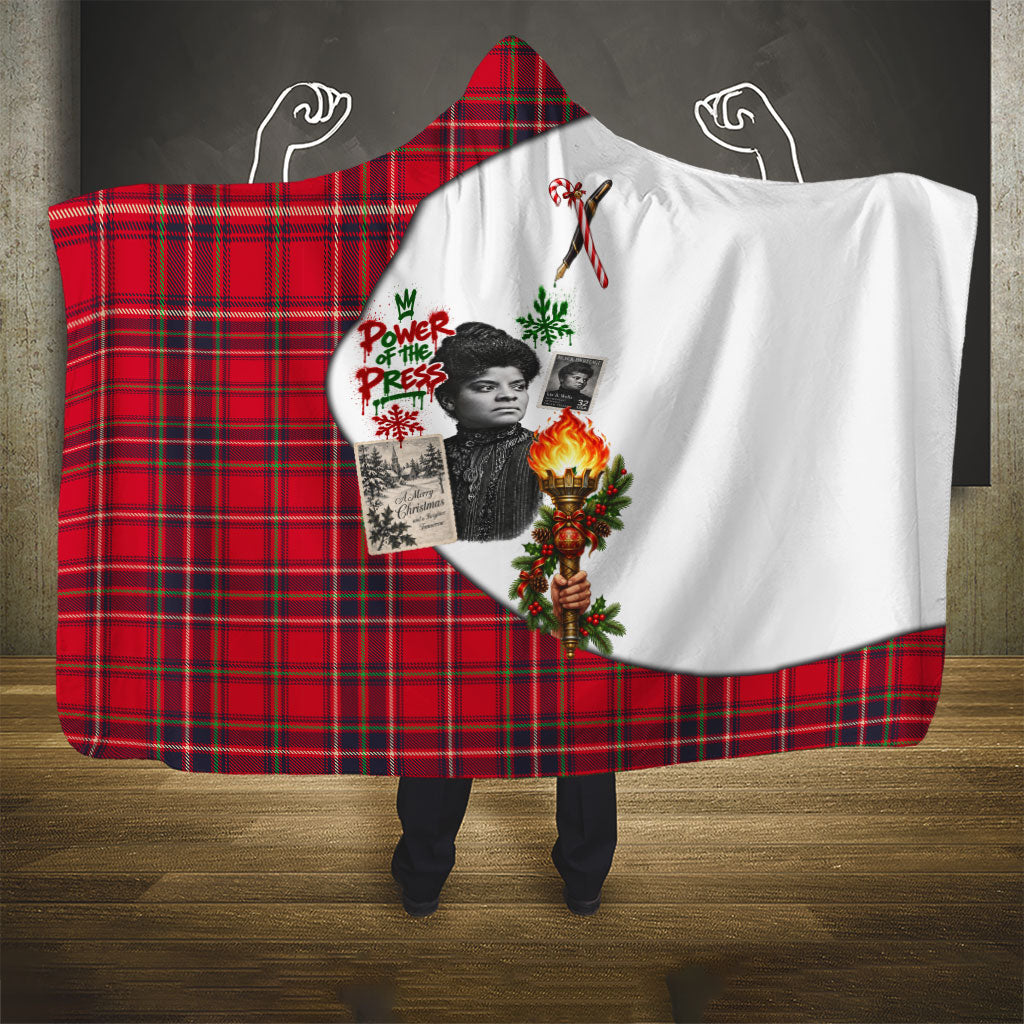 Ida B. Wells Power Of The Press Christmas Hooded Blanket Vintage Plaid Red Torch Holiday