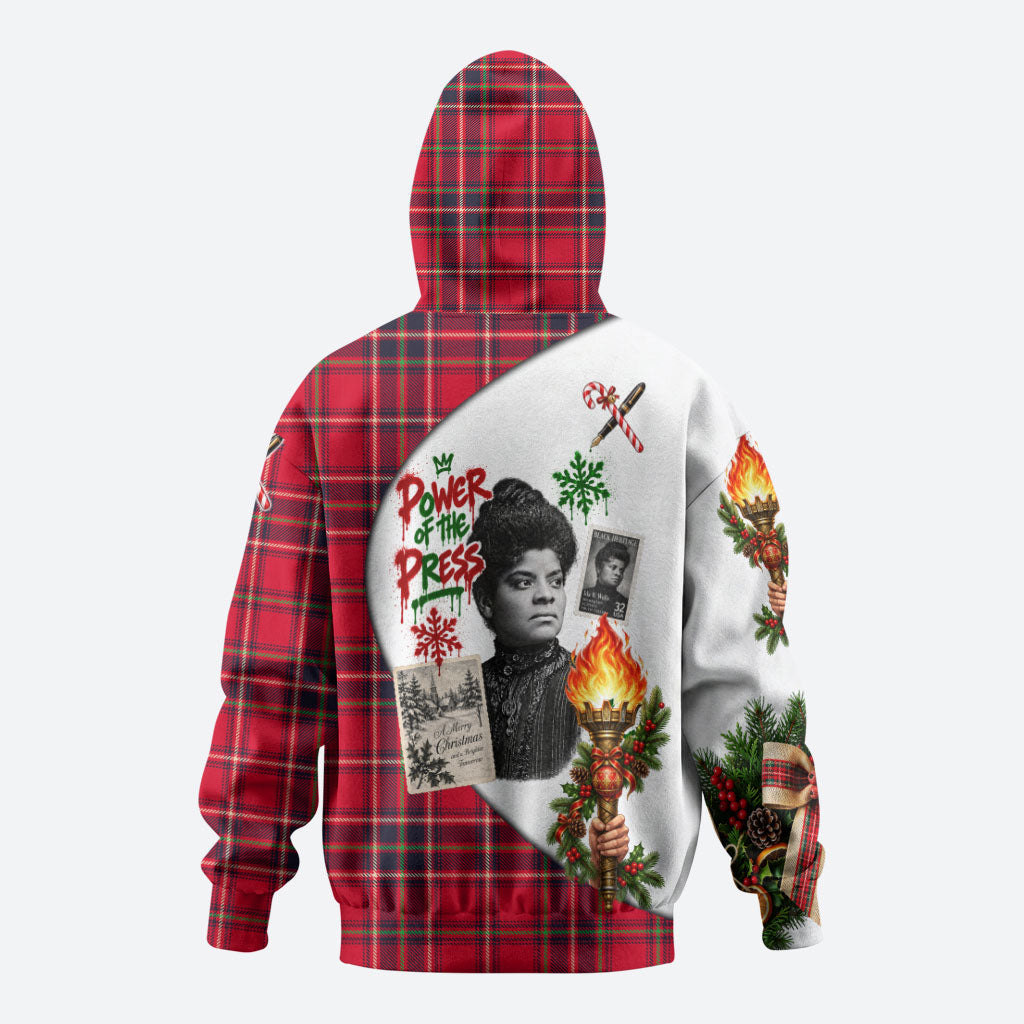 Ida B. Wells Power Of The Press Christmas Hoodie Vintage Plaid Red Torch Holiday