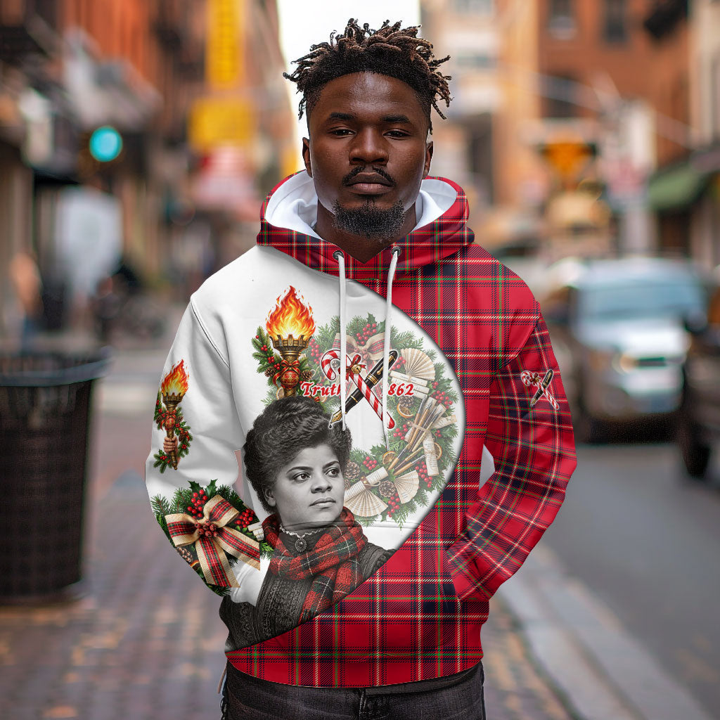 Ida B. Wells Power Of The Press Christmas Hoodie Vintage Plaid Red Torch Holiday