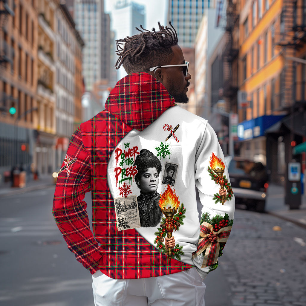 Ida B. Wells Power Of The Press Christmas Hoodie Vintage Plaid Red Torch Holiday