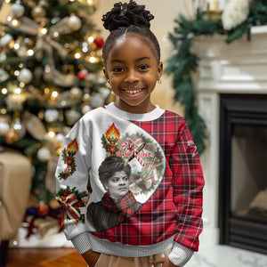 Ida B. Wells Power Of The Press Christmas Kid Ugly Christmas Sweater Vintage Plaid Red Torch Holiday