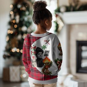 Ida B. Wells Power Of The Press Christmas Kid Ugly Christmas Sweater Vintage Plaid Red Torch Holiday