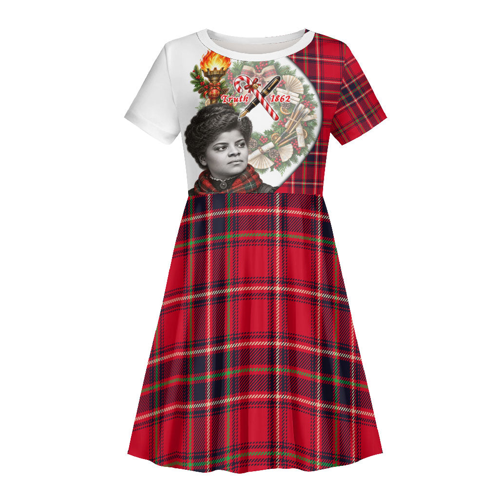 Ida B. Wells Power Of The Press Christmas Kid Short Sleeve Dress Vintage Plaid Red Torch Holiday