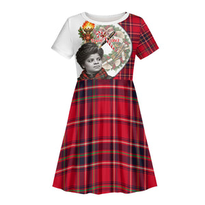 Ida B. Wells Power Of The Press Christmas Kid Short Sleeve Dress Vintage Plaid Red Torch Holiday