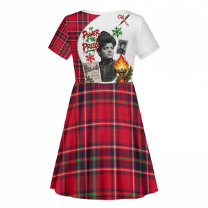 Ida B. Wells Power Of The Press Christmas Kid Short Sleeve Dress Vintage Plaid Red Torch Holiday