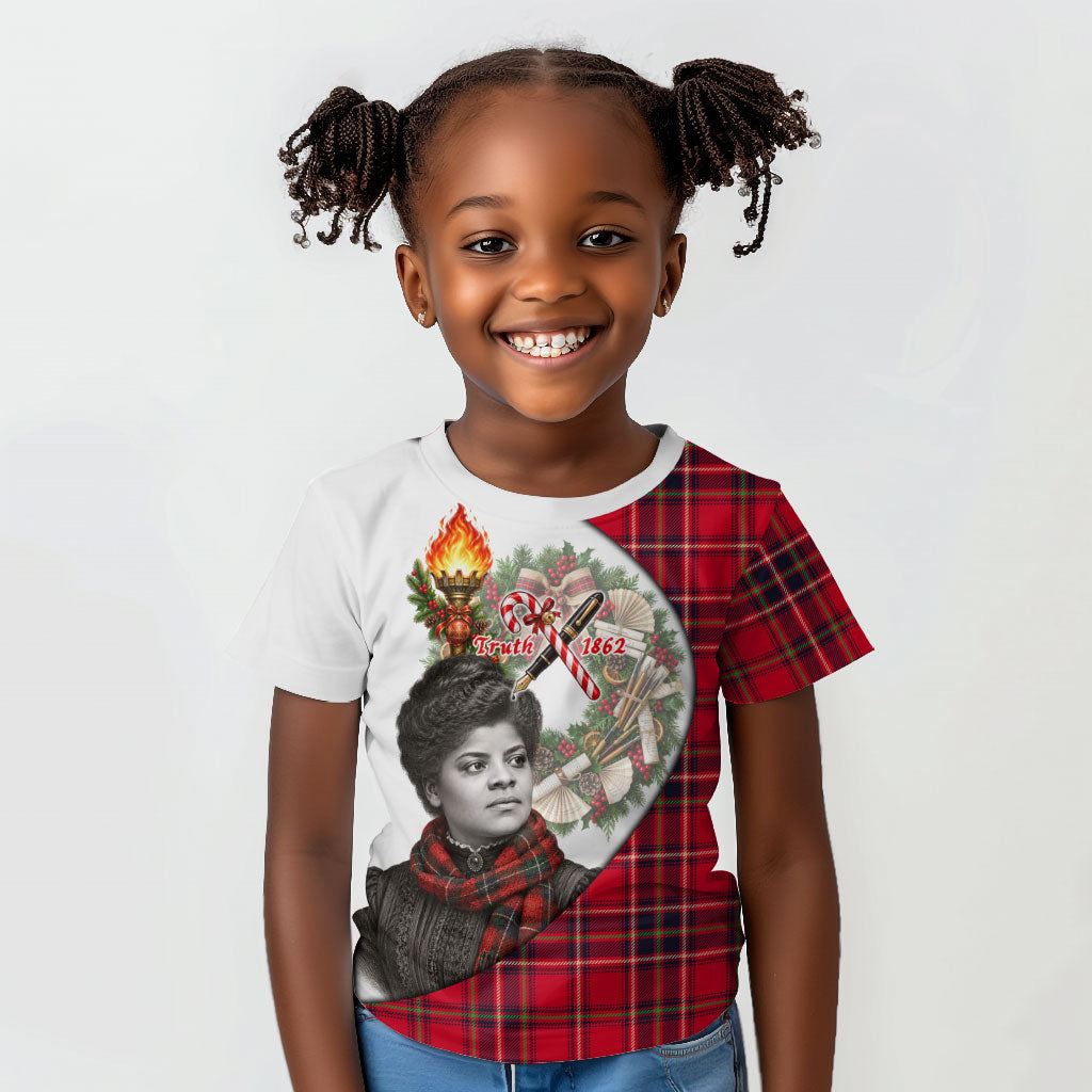 Ida B. Wells Power Of The Press Christmas Kid T shirt Vintage Plaid Red Torch Holiday