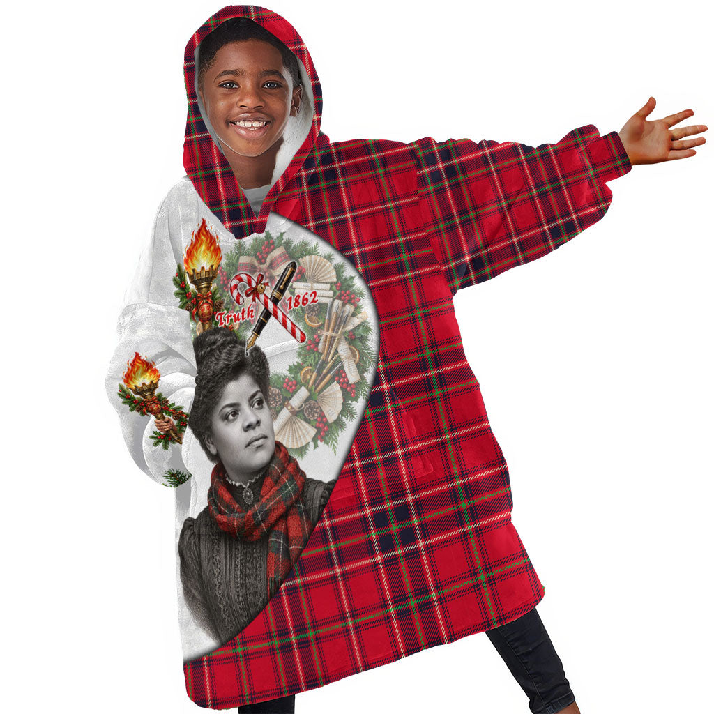 Ida B. Wells Power Of The Press Christmas Kid Wearable Blanket Hoodie Vintage Plaid Red Torch Holiday