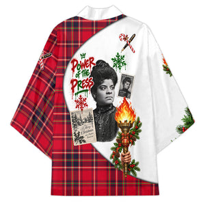 Ida B. Wells Power Of The Press Christmas Kimono Vintage Plaid Red Torch Holiday