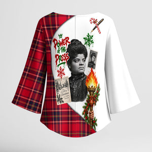 Ida B. Wells Power Of The Press Christmas Kimono Sleeve Blouse Vintage Plaid Red Torch Holiday
