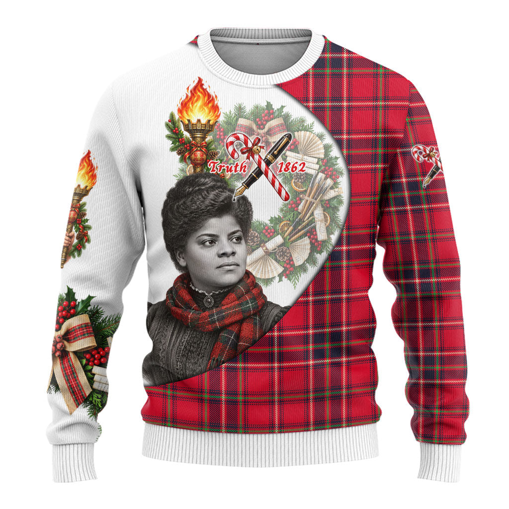 Ida B. Wells Power Of The Press Christmas Ugly Christmas Sweater Vintage Plaid Red Torch Holiday
