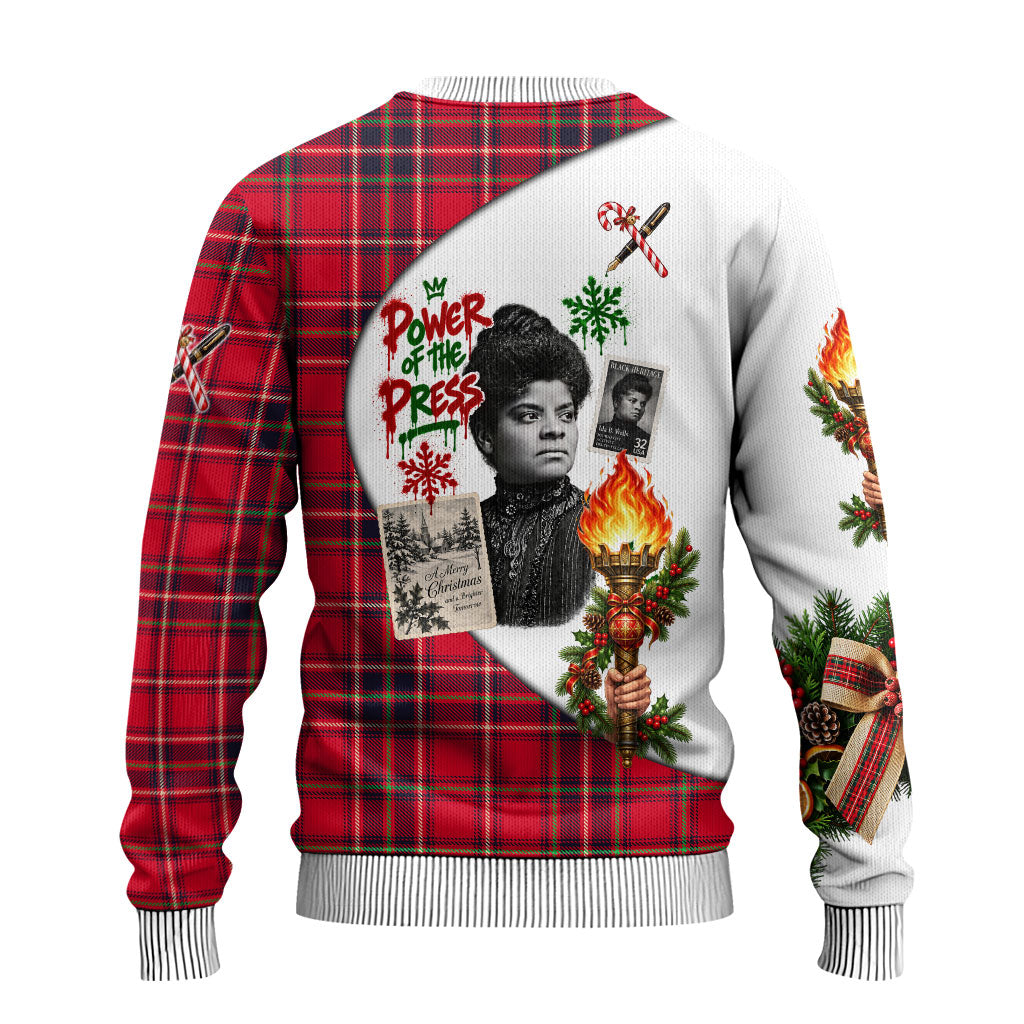 Ida B. Wells Power Of The Press Christmas Ugly Christmas Sweater Vintage Plaid Red Torch Holiday