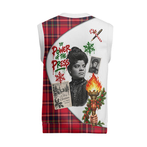 Ida B. Wells Power Of The Press Christmas Knitted V-Neck Vest Vintage Plaid Red Torch Holiday