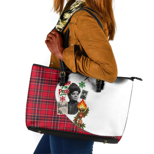 Ida B. Wells Power Of The Press Christmas Leather Tote Bag Vintage Plaid Red Torch Holiday