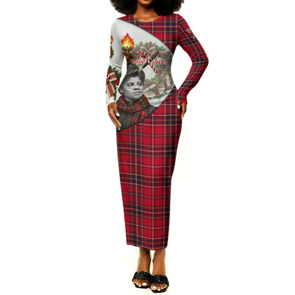 Ida B. Wells Power Of The Press Christmas Long Sleeve Bodycon Dress Vintage Plaid Red Torch Holiday