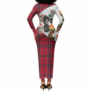 Ida B. Wells Power Of The Press Christmas Long Sleeve Bodycon Dress Vintage Plaid Red Torch Holiday