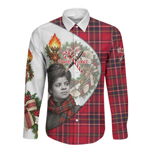 Ida B. Wells Power Of The Press Christmas Long Sleeve Button Shirt Vintage Plaid Red Torch Holiday