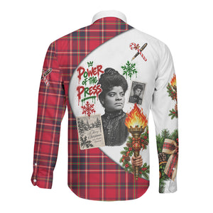 Ida B. Wells Power Of The Press Christmas Long Sleeve Button Shirt Vintage Plaid Red Torch Holiday