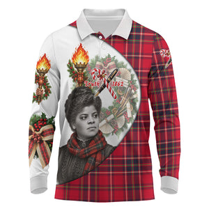 Ida B. Wells Power Of The Press Christmas Long Sleeve Polo Shirt Vintage Plaid Red Torch Holiday