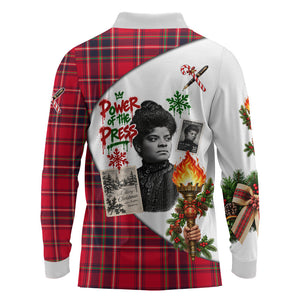 Ida B. Wells Power Of The Press Christmas Long Sleeve Polo Shirt Vintage Plaid Red Torch Holiday