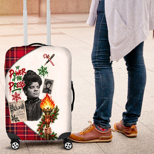Ida B. Wells Power Of The Press Christmas Luggage Cover Vintage Plaid Red Torch Holiday