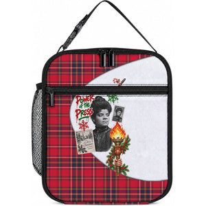 Ida B. Wells Power Of The Press Christmas Lunch Bag Vintage Plaid Red Torch Holiday