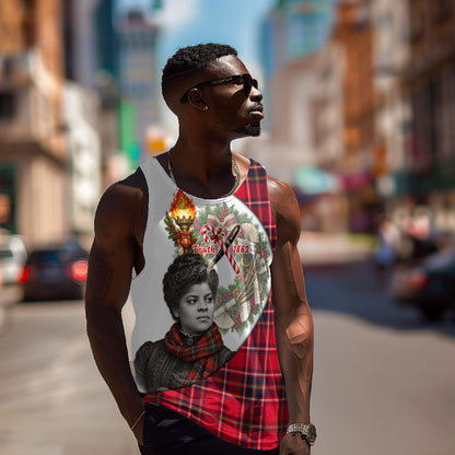 Ida B. Wells Power Of The Press Christmas Men Tank Top Vintage Plaid Red Torch Holiday