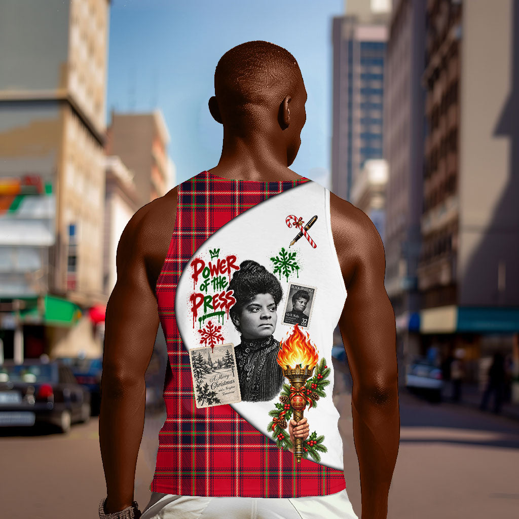 Ida B. Wells Power Of The Press Christmas Men Tank Top Vintage Plaid Red Torch Holiday