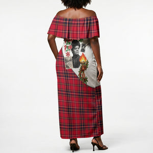 Ida B. Wells Power Of The Press Christmas Off Shoulder Maxi Dress Vintage Plaid Red Torch Holiday
