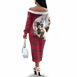 Ida B. Wells Power Of The Press Christmas Off The Shoulder Long Sleeve Dress Vintage Plaid Red Torch Holiday