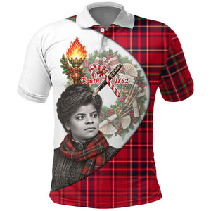 Ida B. Wells Power Of The Press Christmas Polo Shirt Vintage Plaid Red Torch Holiday