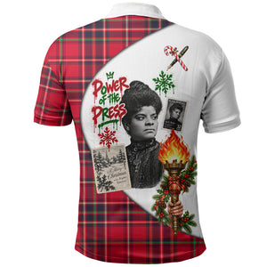 Ida B. Wells Power Of The Press Christmas Polo Shirt Vintage Plaid Red Torch Holiday
