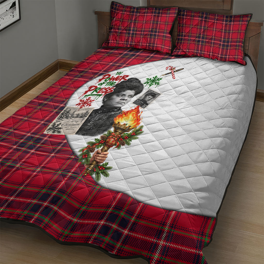 Ida B. Wells Power Of The Press Christmas Quilt Bed Set Vintage Plaid Red Torch Holiday