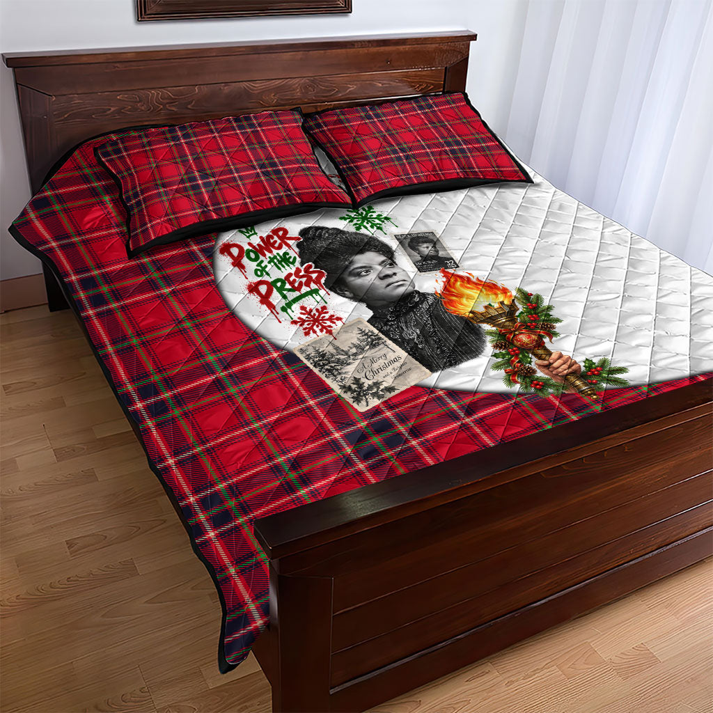 Ida B. Wells Power Of The Press Christmas Quilt Bed Set Vintage Plaid Red Torch Holiday