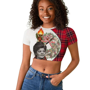 Ida B. Wells Power Of The Press Christmas Raglan Cropped T shirt Vintage Plaid Red Torch Holiday