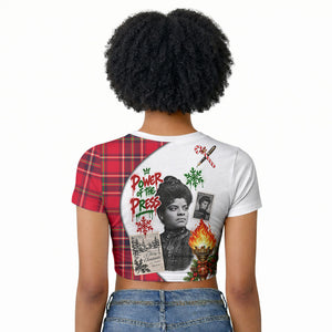 Ida B. Wells Power Of The Press Christmas Raglan Cropped T shirt Vintage Plaid Red Torch Holiday