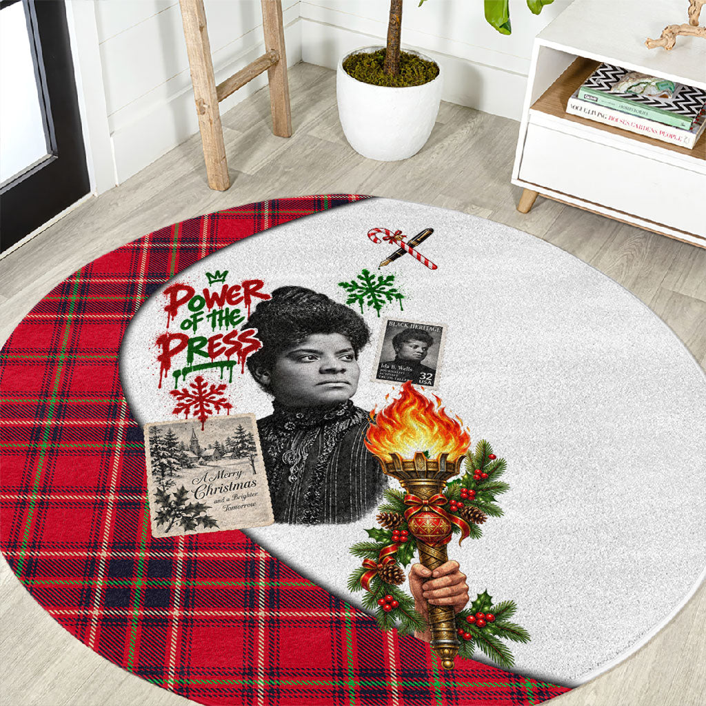 Ida B. Wells Power Of The Press Christmas Round Carpet Vintage Plaid Red Torch Holiday