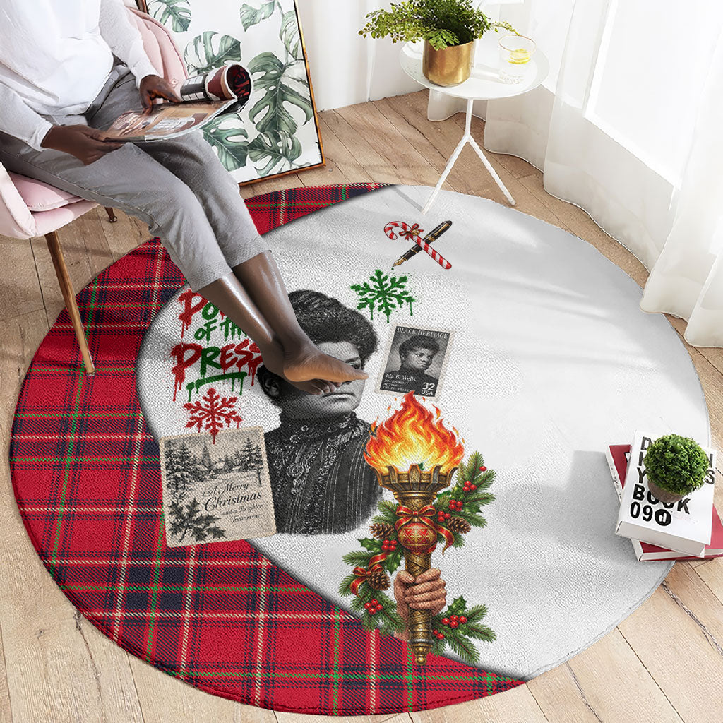 Ida B. Wells Power Of The Press Christmas Round Carpet Vintage Plaid Red Torch Holiday