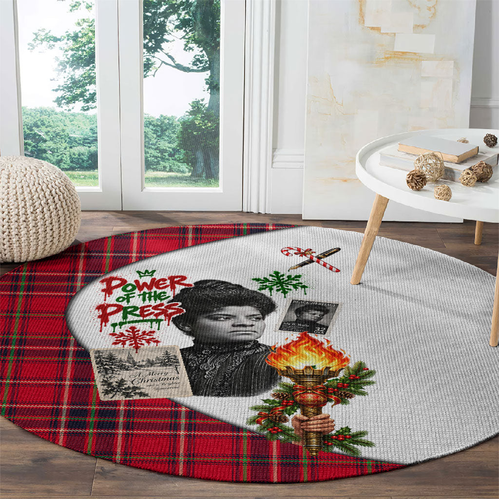 Ida B. Wells Power Of The Press Christmas Round Carpet Vintage Plaid Red Torch Holiday