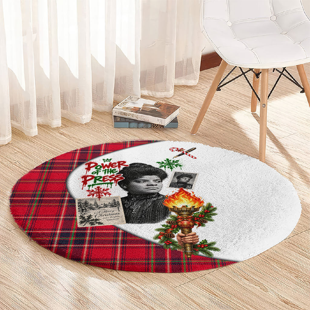 Ida B. Wells Power Of The Press Christmas Round Carpet Vintage Plaid Red Torch Holiday
