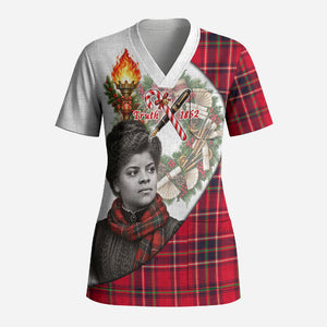 Ida B. Wells Power Of The Press Christmas Scrub Top Vintage Plaid Red Torch Holiday