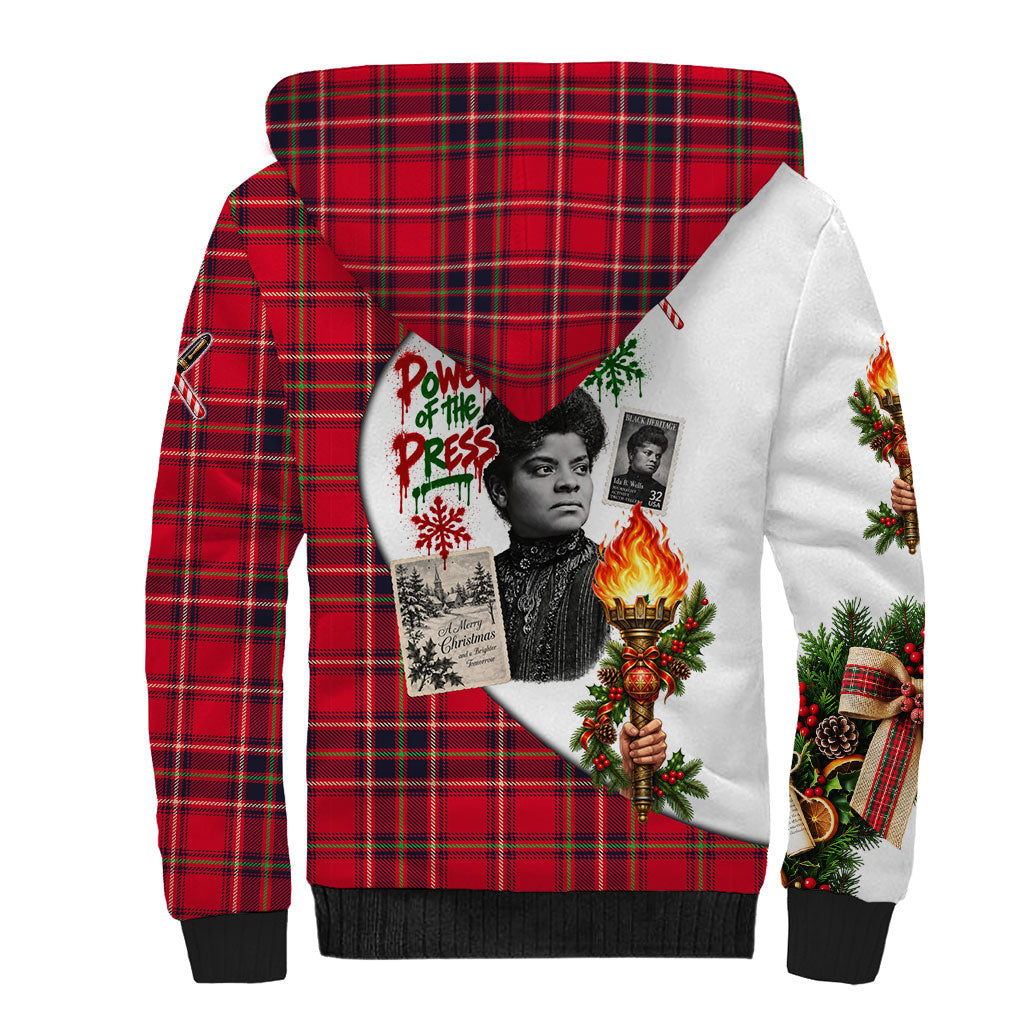 Ida B. Wells Power Of The Press Christmas Sherpa Hoodie Vintage Plaid Red Torch Holiday