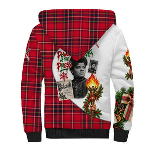 Ida B. Wells Power Of The Press Christmas Sherpa Hoodie Vintage Plaid Red Torch Holiday