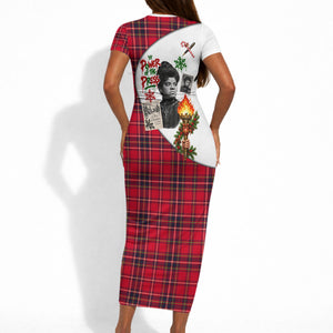 Ida B. Wells Power Of The Press Christmas Short Sleeve Bodycon Dress Vintage Plaid Red Torch Holiday