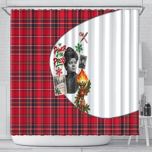 Ida B. Wells Power Of The Press Christmas Shower Curtain Vintage Plaid Red Torch Holiday
