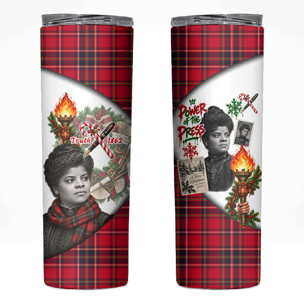 Ida B. Wells Power Of The Press Christmas Skinny Tumbler Vintage Plaid Red Torch Holiday