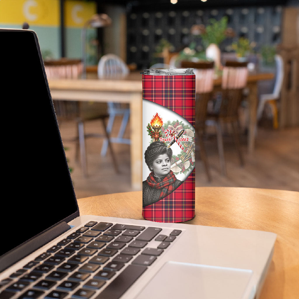 Ida B. Wells Power Of The Press Christmas Skinny Tumbler Vintage Plaid Red Torch Holiday