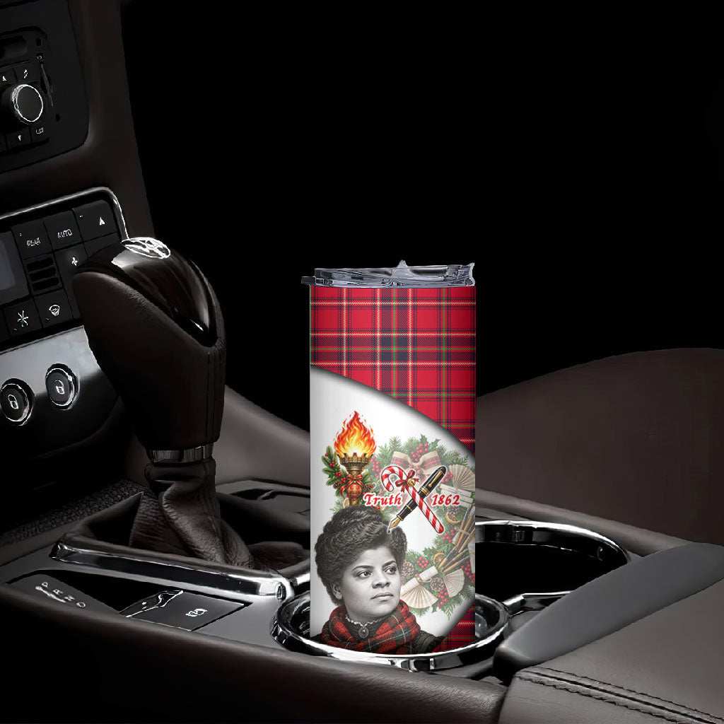 Ida B. Wells Power Of The Press Christmas Skinny Tumbler Vintage Plaid Red Torch Holiday