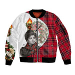 Ida B. Wells Power Of The Press Christmas Sleeve Zip Bomber Jacket Vintage Plaid Red Torch Holiday